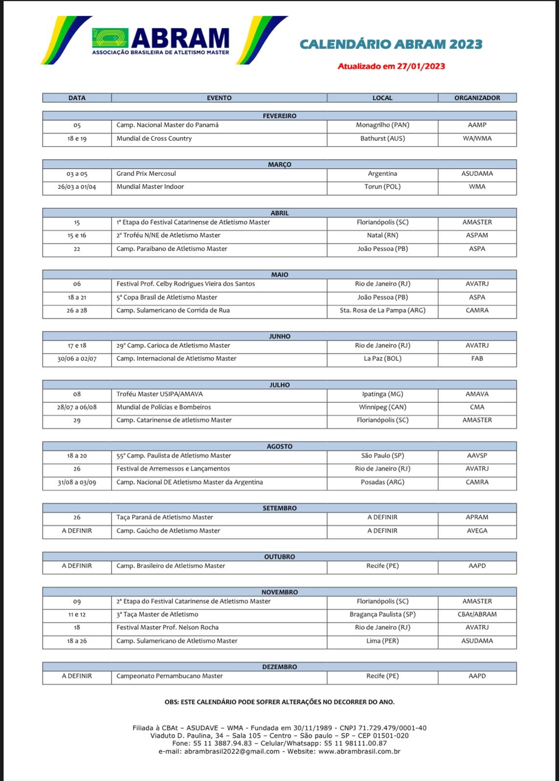 Calendário 2023